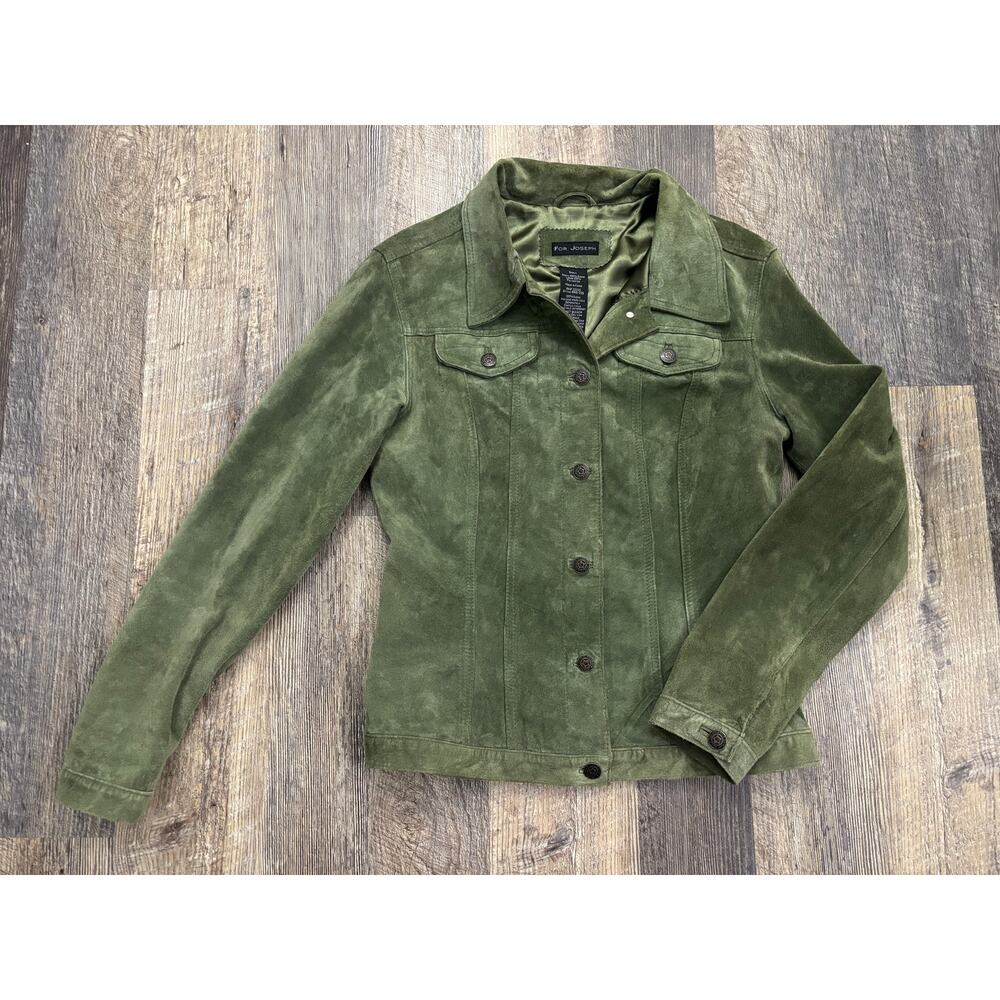 For Joseph‎ Olive Green Suede Leather Trucker Jacket Womens Small B810-236